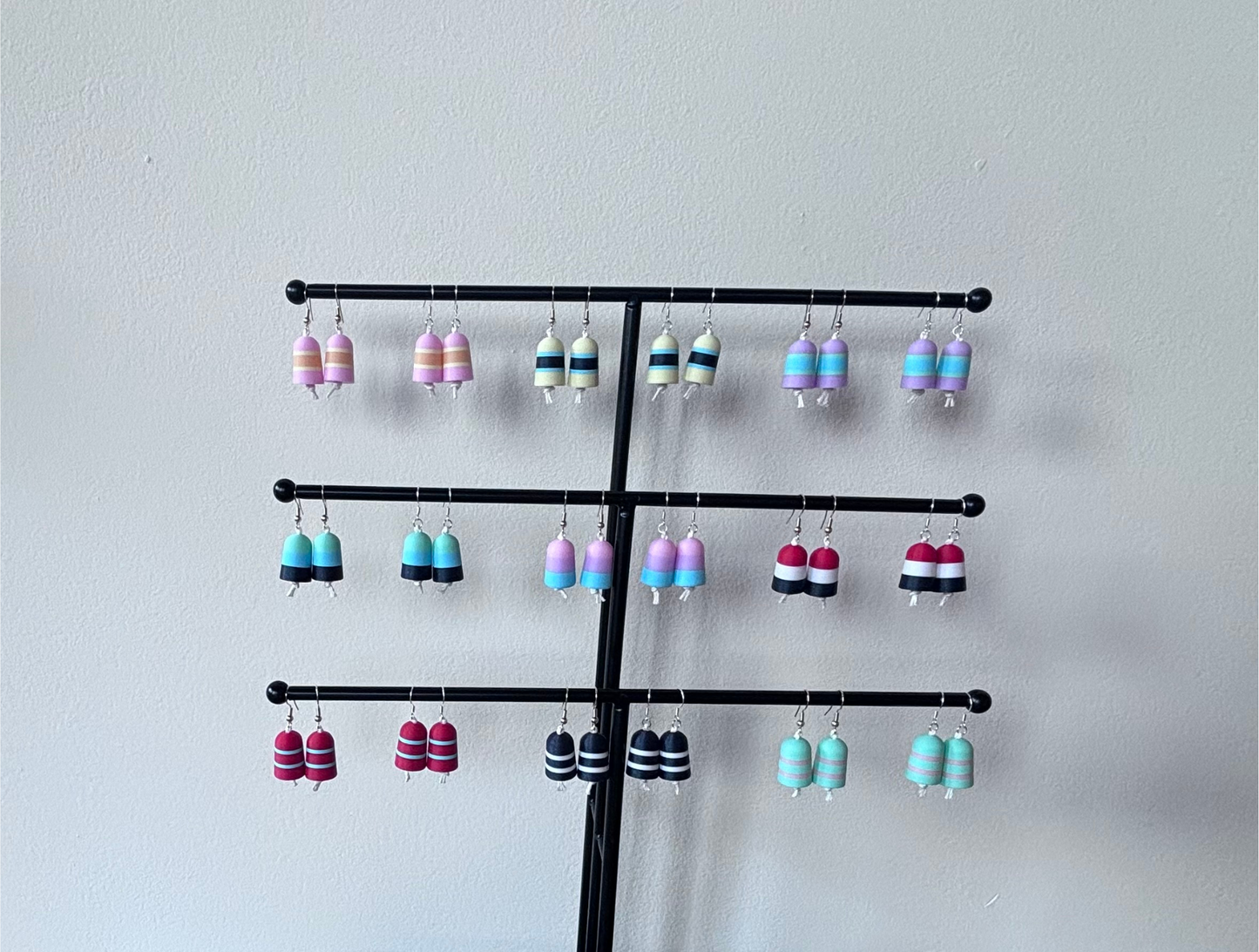 Sweater Striped Buoy Dangle Drop Earrings