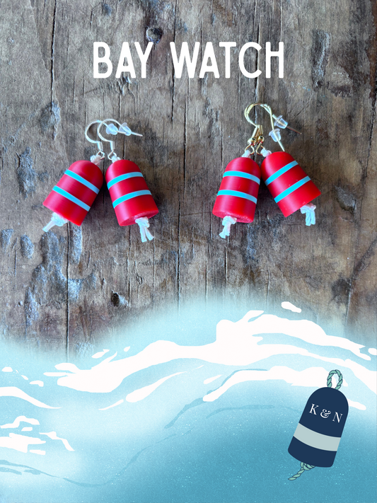 Double Striped Buoy Dangle Drop Earrings