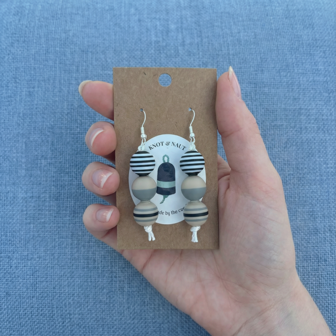 Saltstone Triple-Stacked Buoy Earrings - Knot & Naut